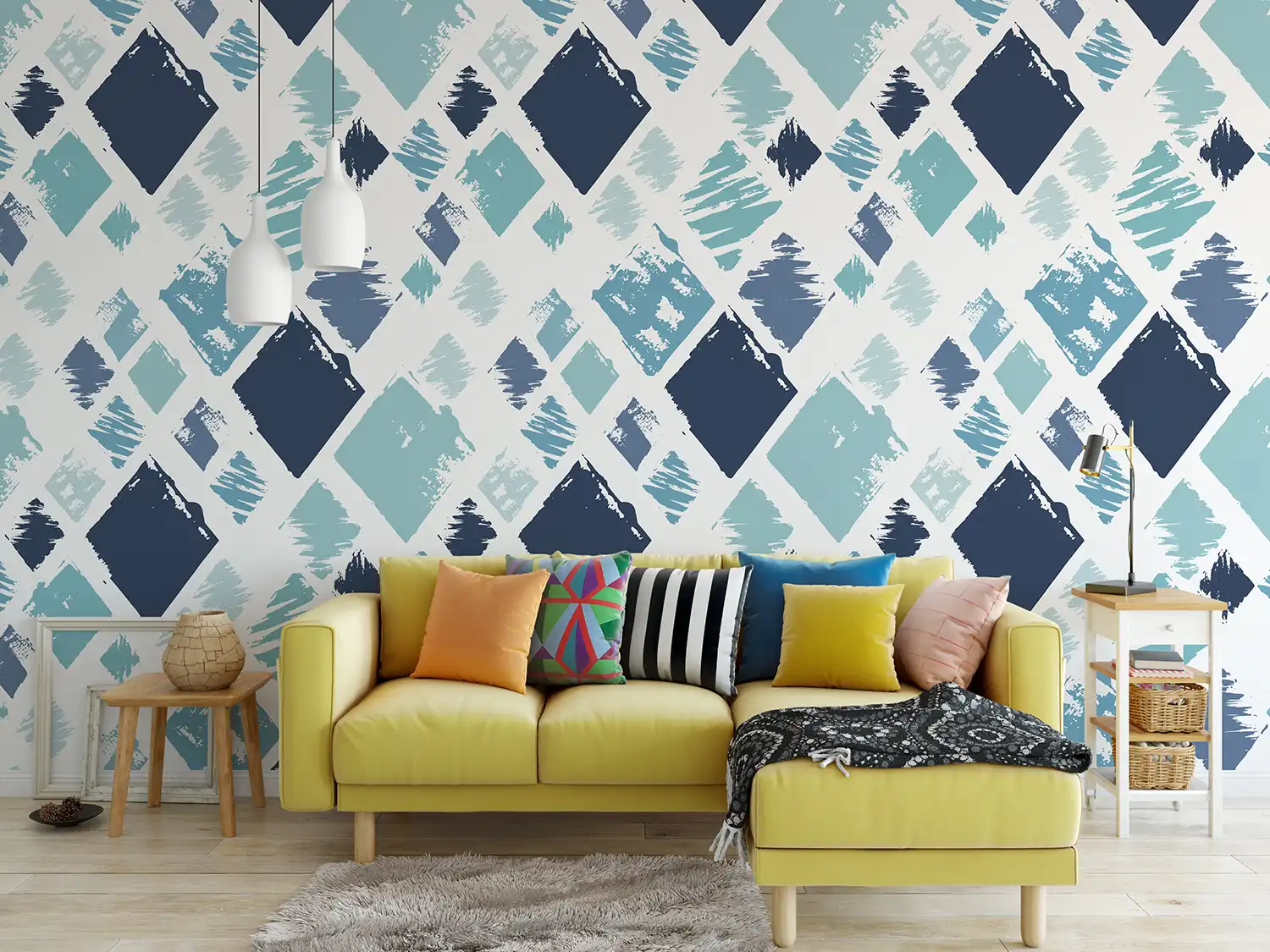 Blue Rhombus Abstract Background – Rectangular Brush Stroke Geometric Design, merawalaprint. mera wala print
