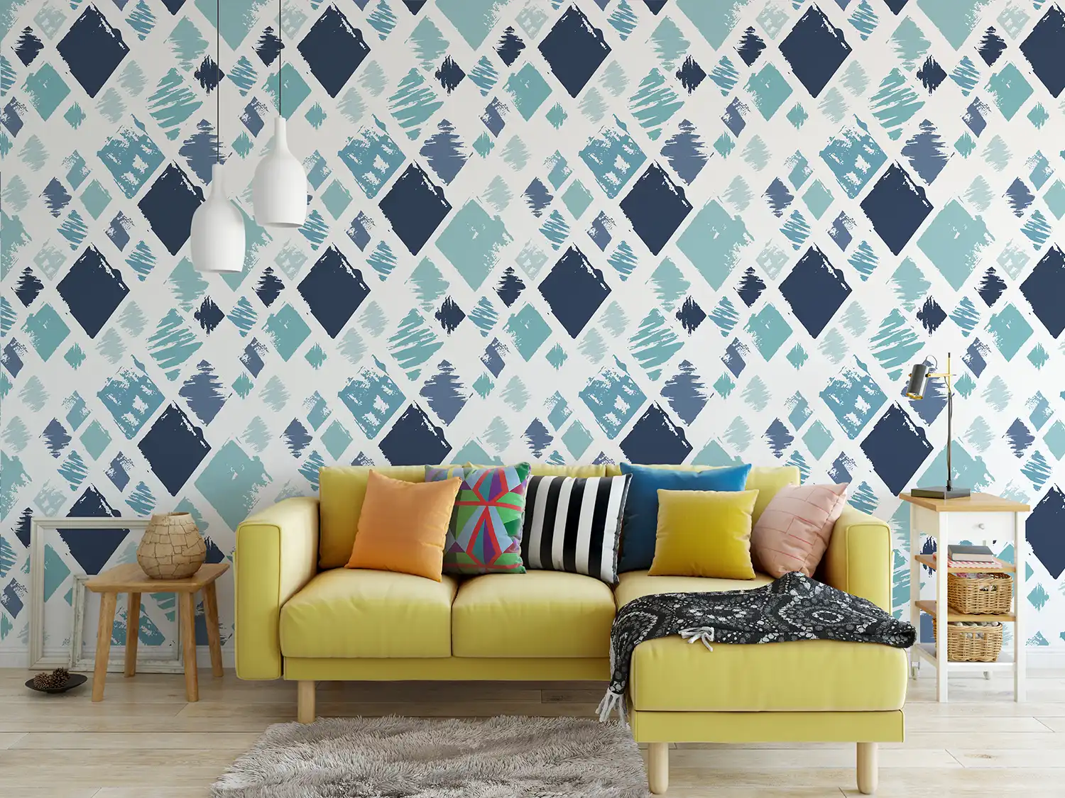 Blue Rhombus Abstract Background – Rectangular Brush Stroke Geometric Design, merawalaprint. mera wala print