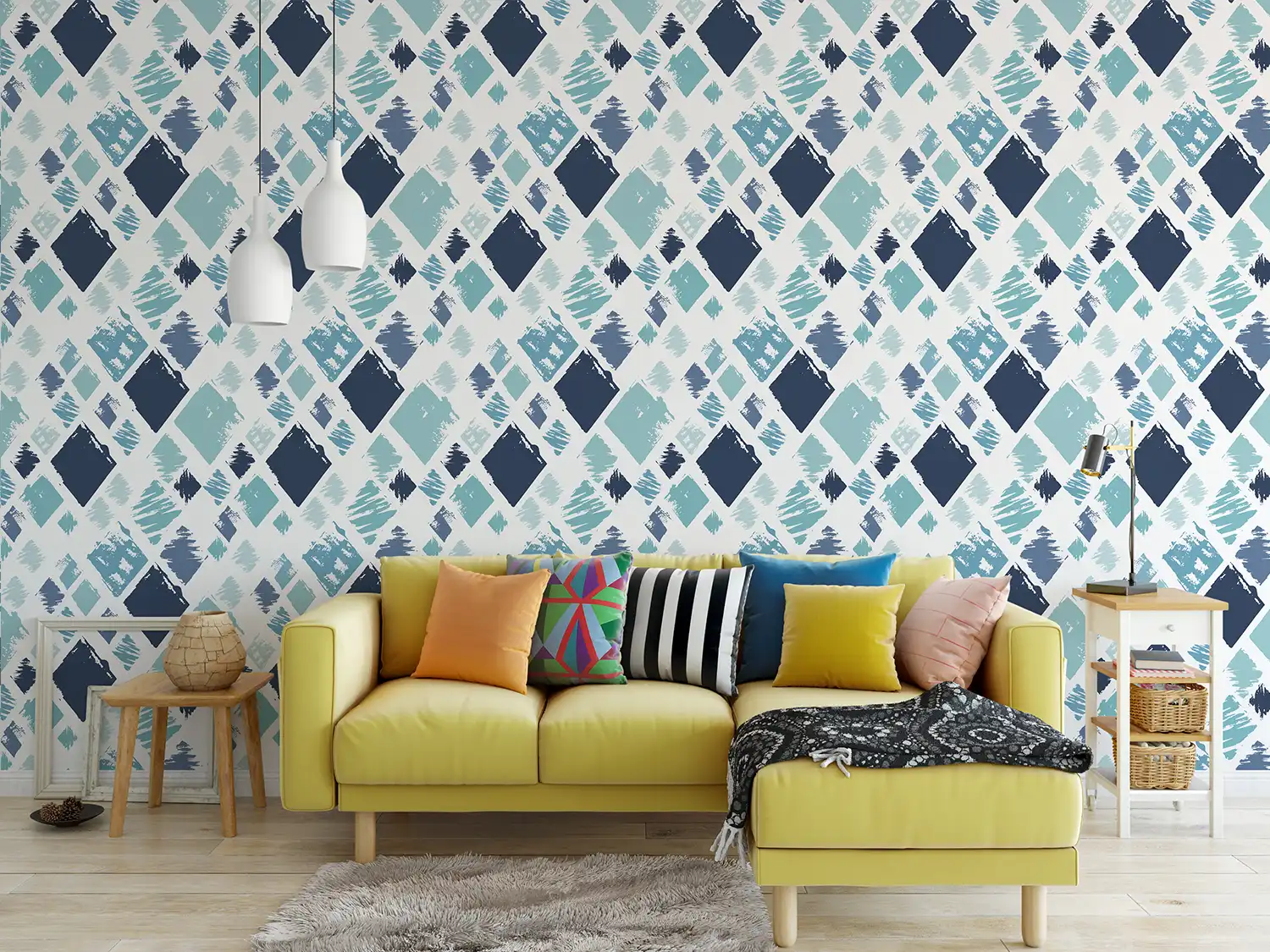 Blue Rhombus Abstract Background – Rectangular Brush Stroke Geometric Design, merawalaprint. mera wala print