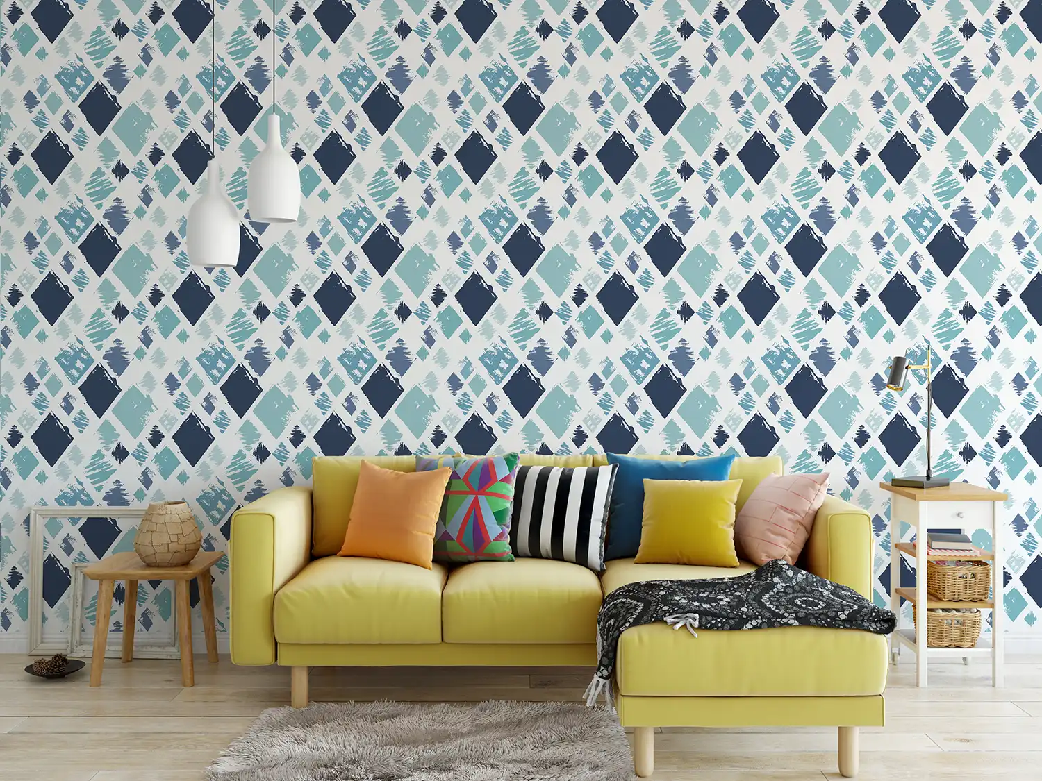 Blue Rhombus Abstract Background – Rectangular Brush Stroke Geometric Design, merawalaprint. mera wala print