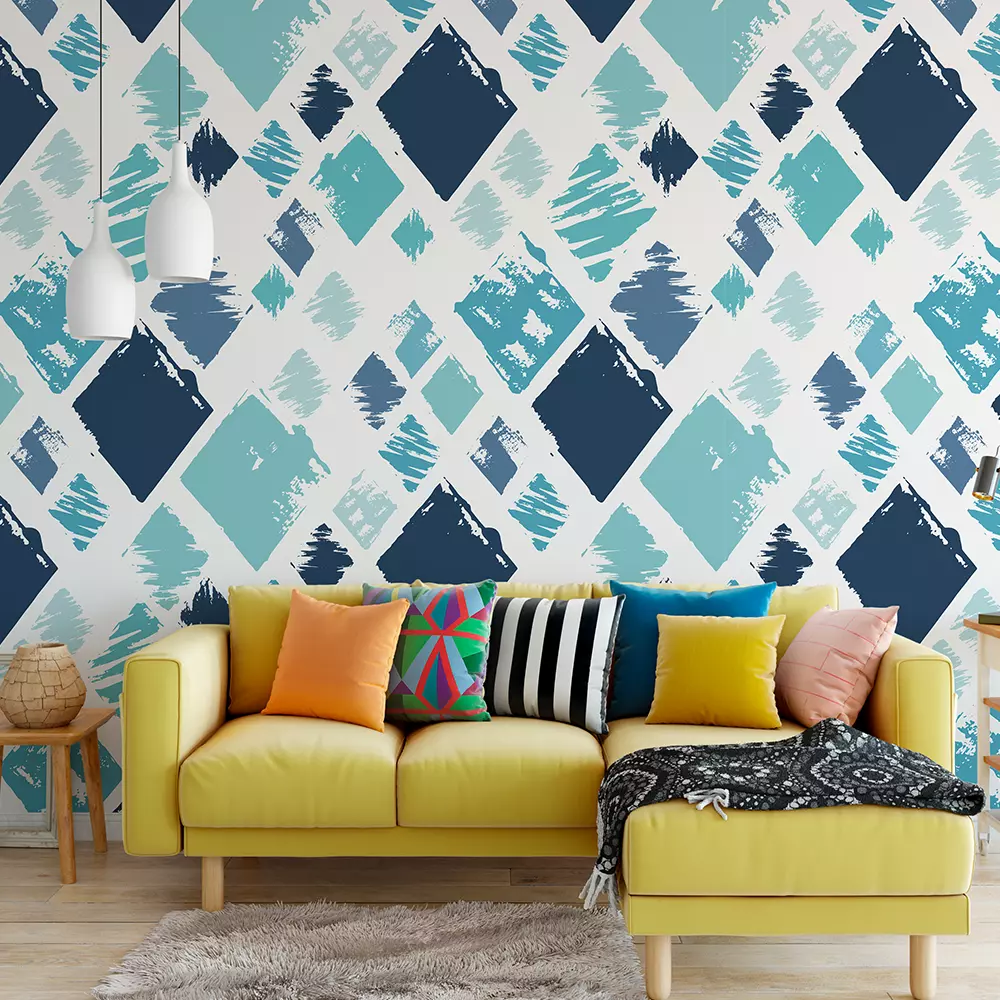 Blue Rhombus Abstract Background – Rectangular Brush Stroke Geometric Design, merawalaprint. mera wala print