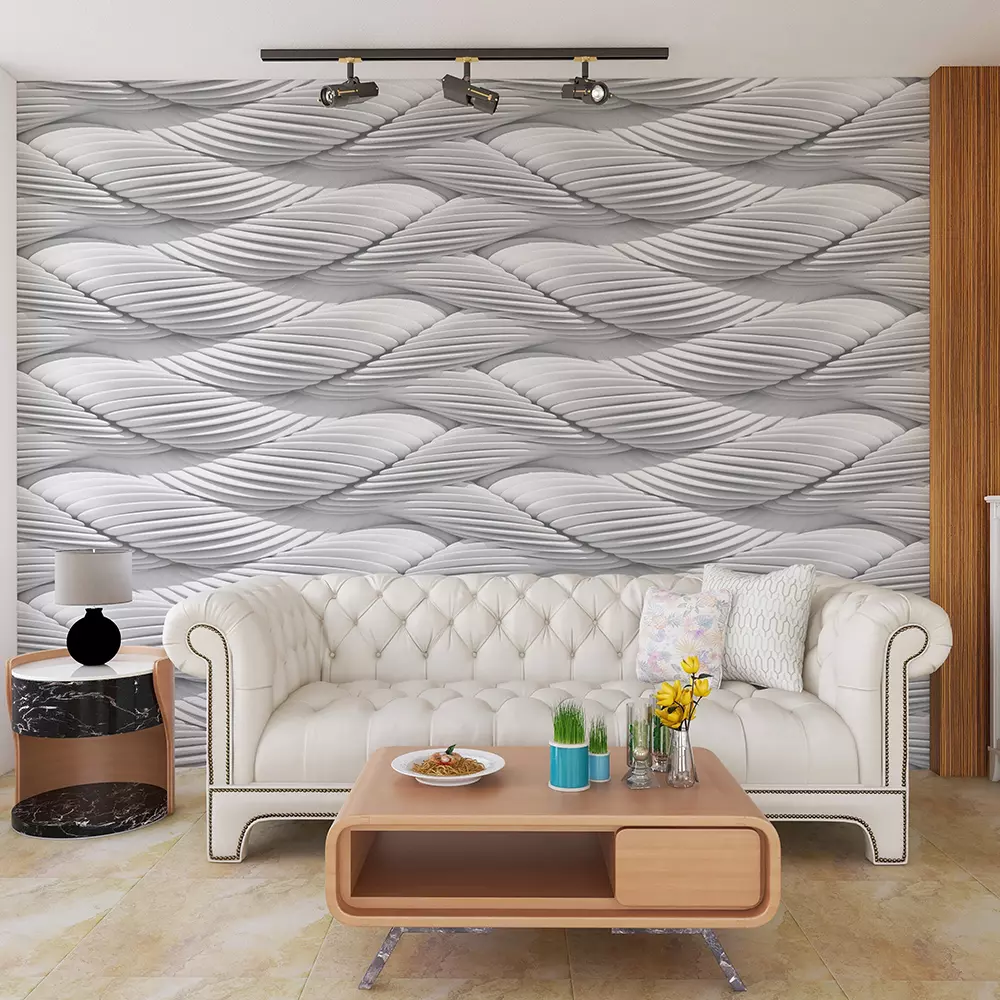WHITE PAINT RIPPLES – Abstract 3D Curved Texture Wallpaper