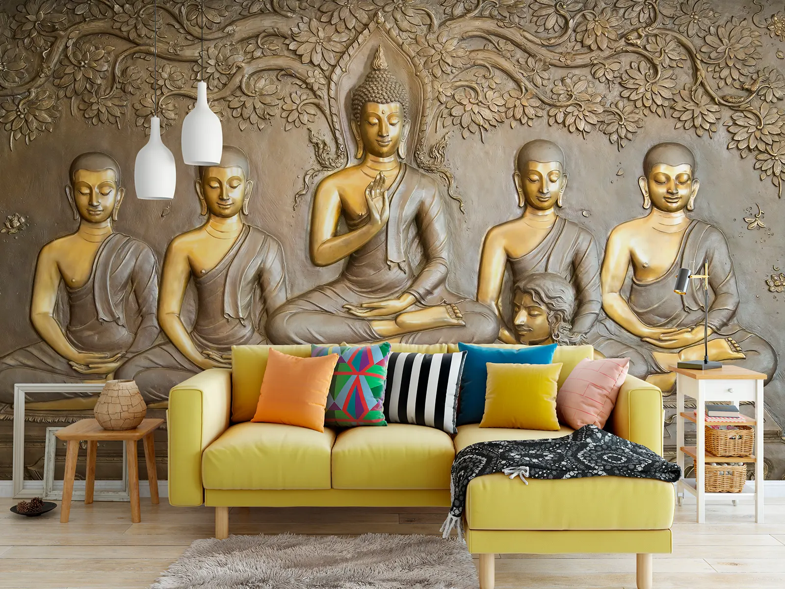 Buddha Wooden Carving Wall Mural – Spiritual Wall Art for Meditation and Serenity, merawalaprint. mera wala print