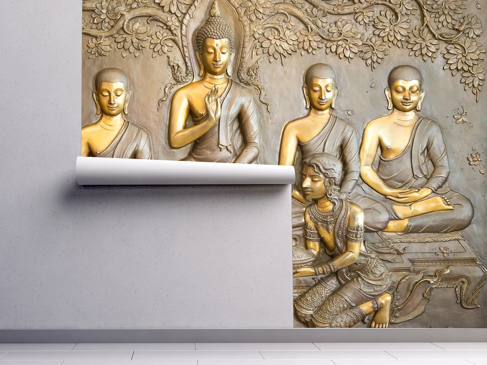 Buddha Wooden Carving Wall Mural – Spiritual Wall Art for Meditation and Serenity, merawalaprint. mera wala print