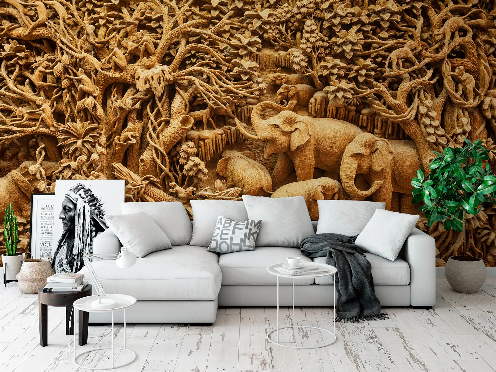 Carved Thai Elephant on the Wood – Exquisite Handcrafted Wooden Wall Art, merawalaprint. mera wala print