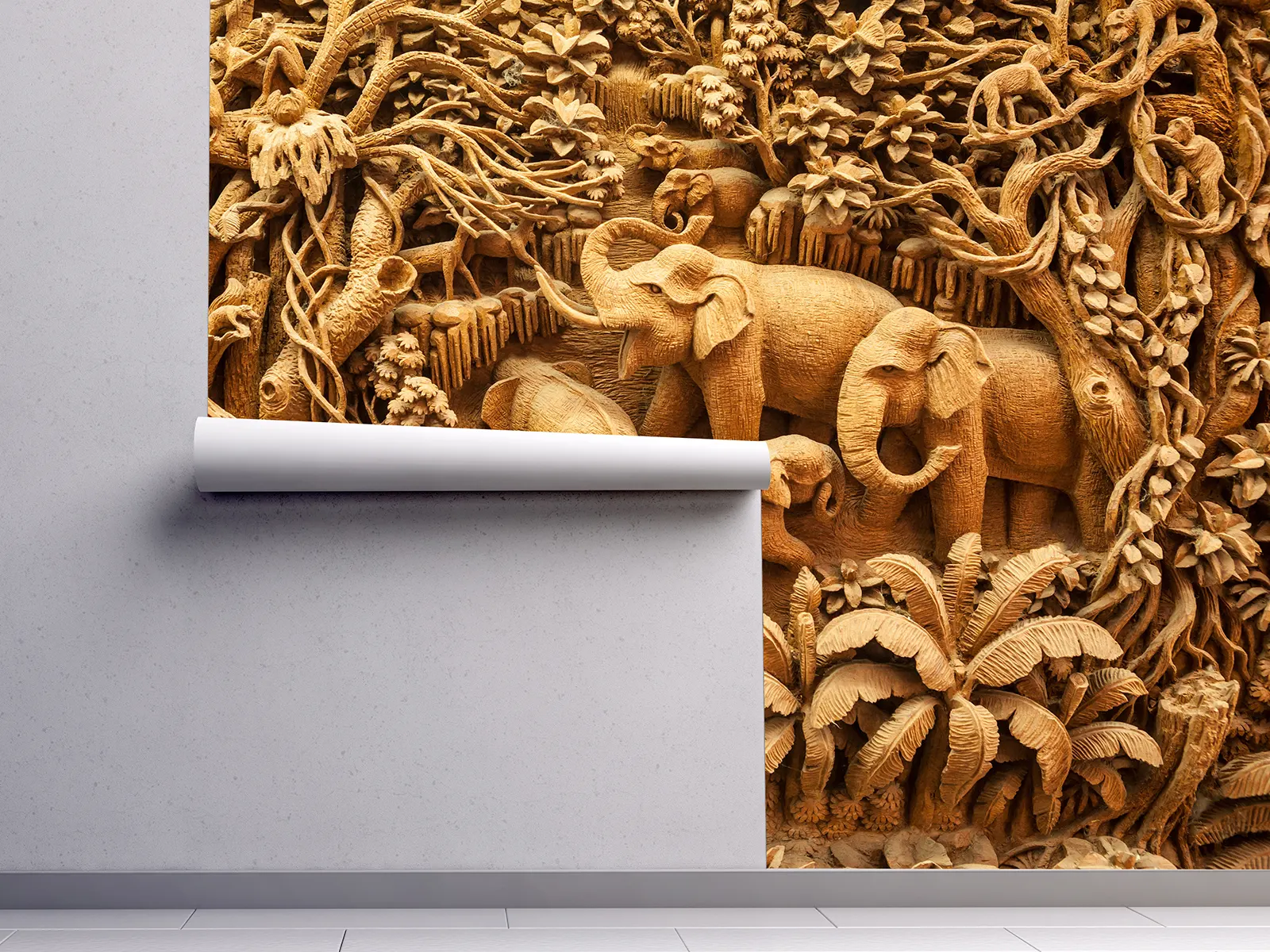 Carved Thai Elephant on the Wood – Exquisite Handcrafted Wooden Wall Art, merawalaprint. mera wala print
