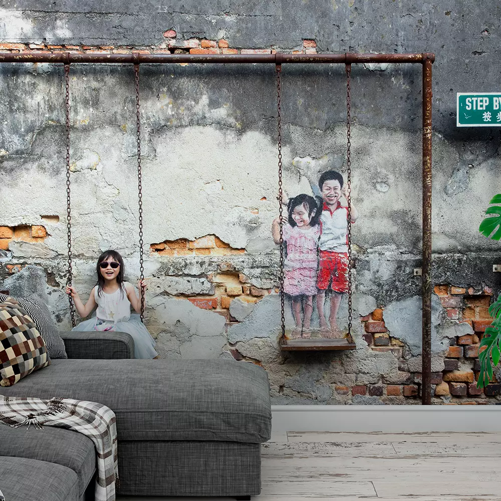 Children on the Swing – Whimsical Wall Art Full of Joy and Innocence, merawalaprint. mera wala print