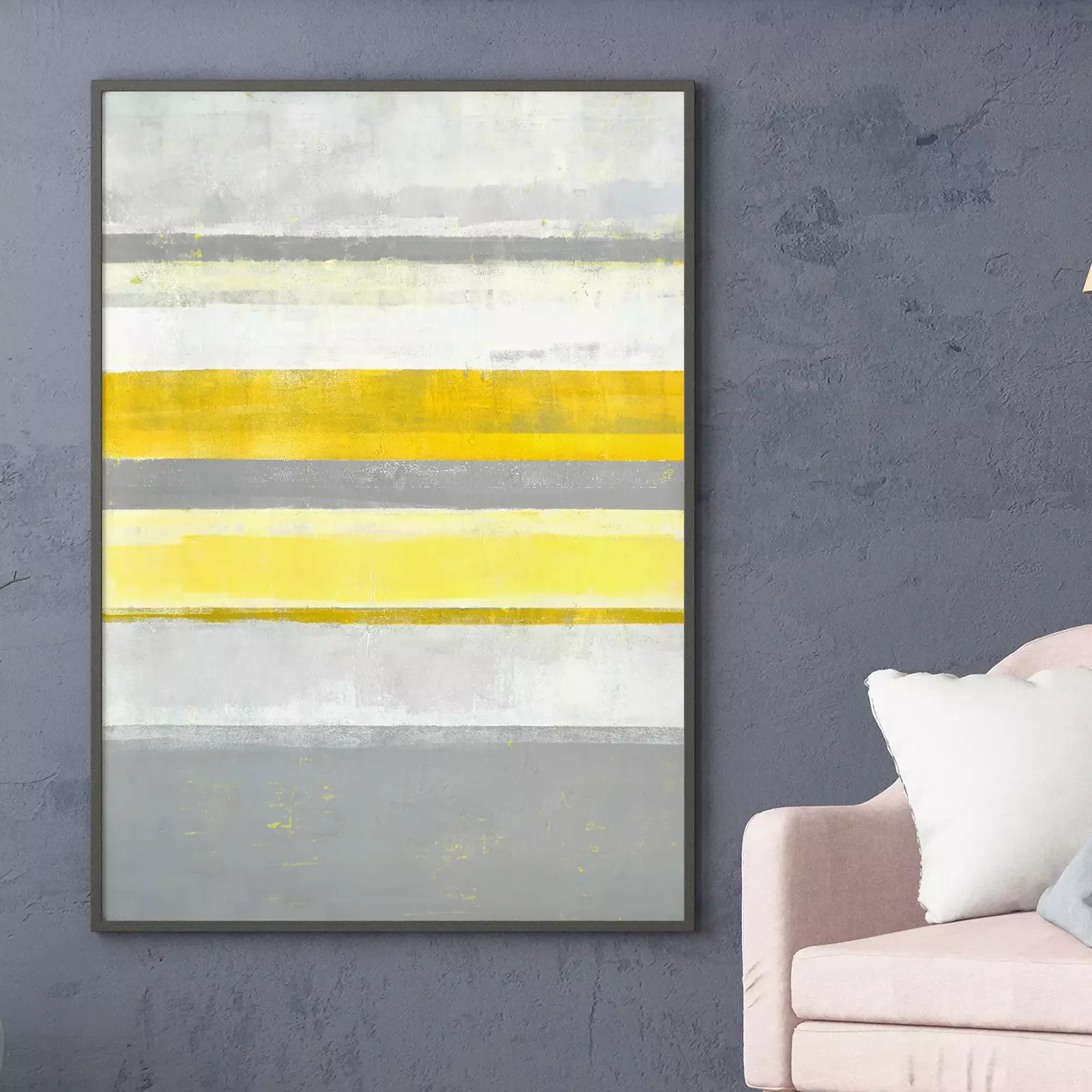 Yellow & Grey Horizontal Lines, Abstract Painting