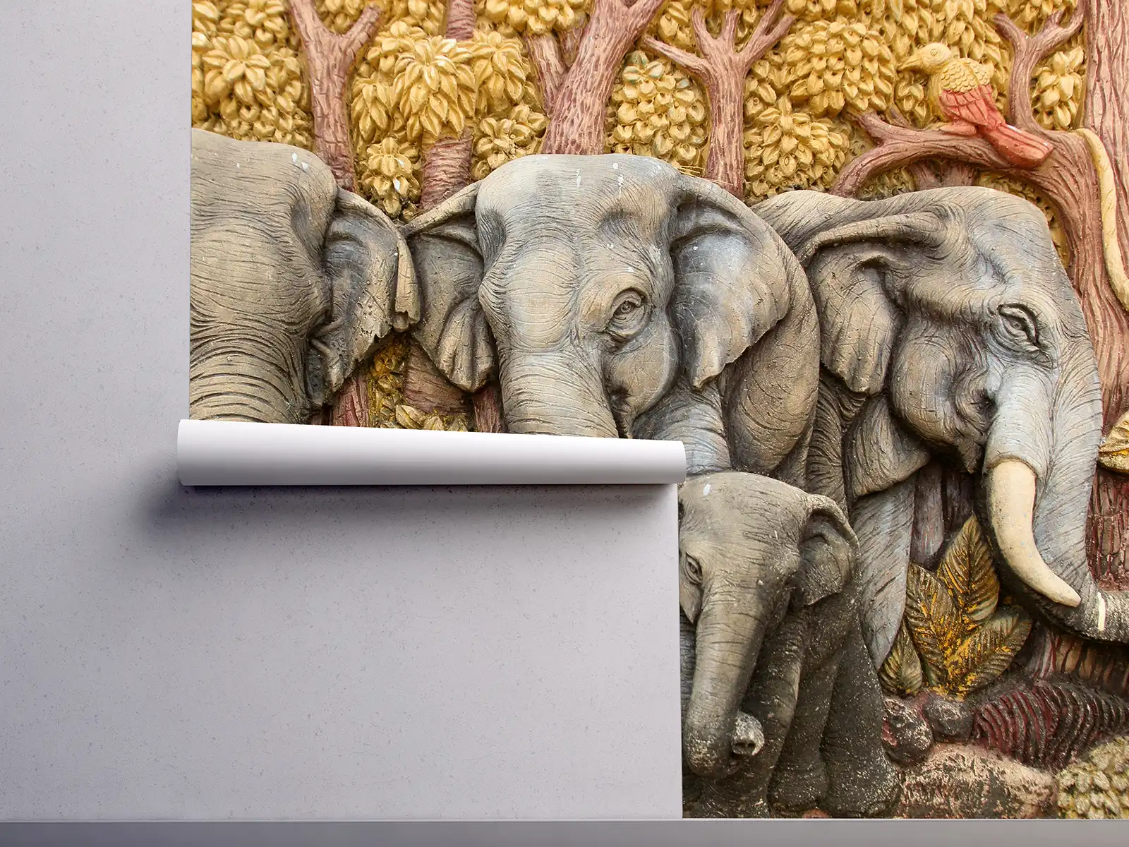 3D ELEPHANTS ON PLASTER WALL merawalaprint. mera wala print