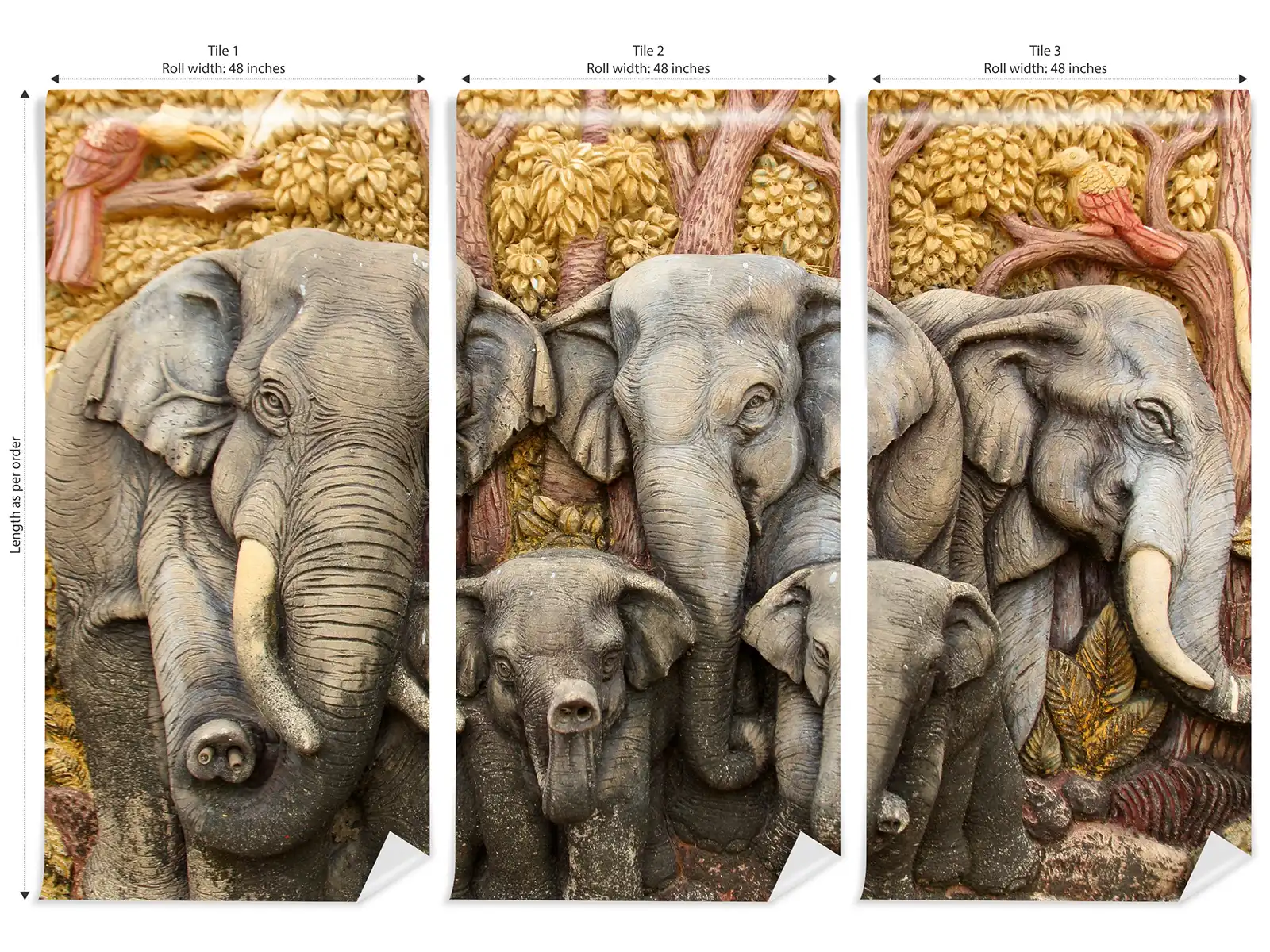 3D ELEPHANTS ON PLASTER WALL merawalaprint. mera wala print