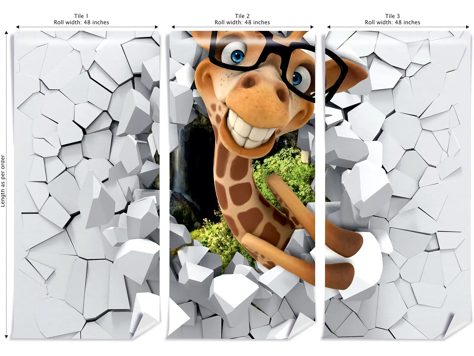 3D cartoon giraffe breaking through a wall design. merawalaprint. mera wala print