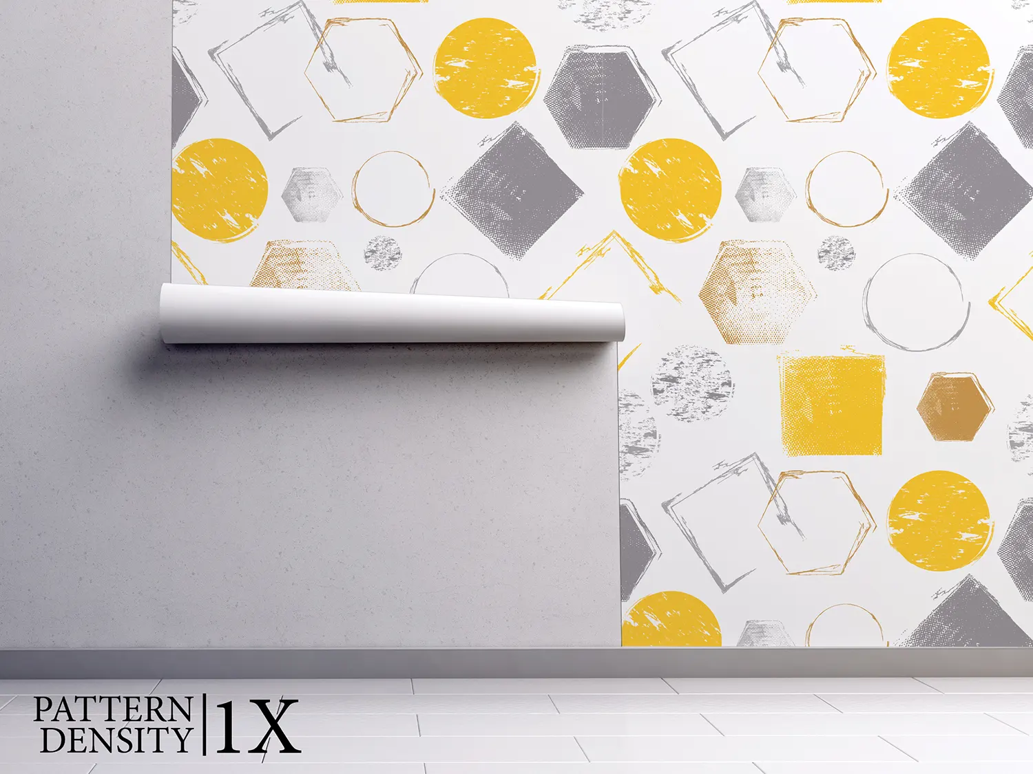 Grunge Geometric Shapes Wallpaper – Yellow & Gray Abstract Pattern on White Background, merawalaprint. mera wala print