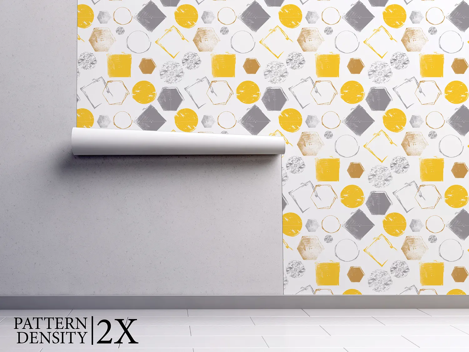 Grunge Geometric Shapes Wallpaper – Yellow & Gray Abstract Pattern on White Background, merawalaprint. mera wala print