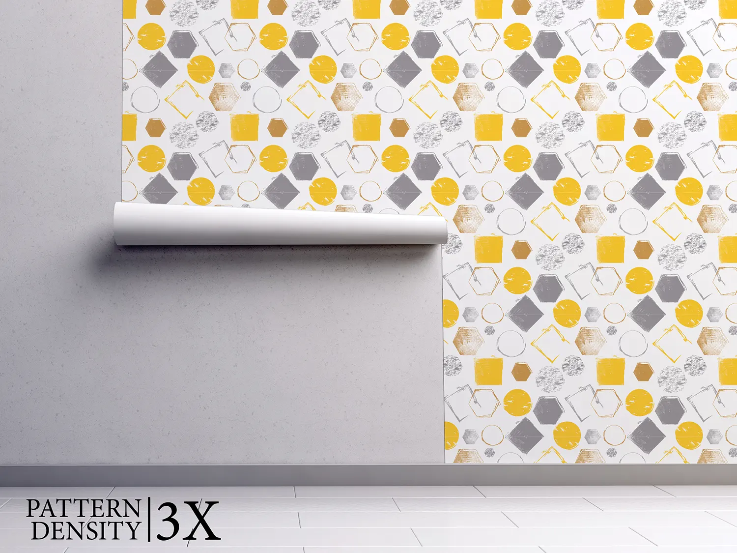 Grunge Geometric Shapes Wallpaper – Yellow & Gray Abstract Pattern on White Background, merawalaprint. mera wala print