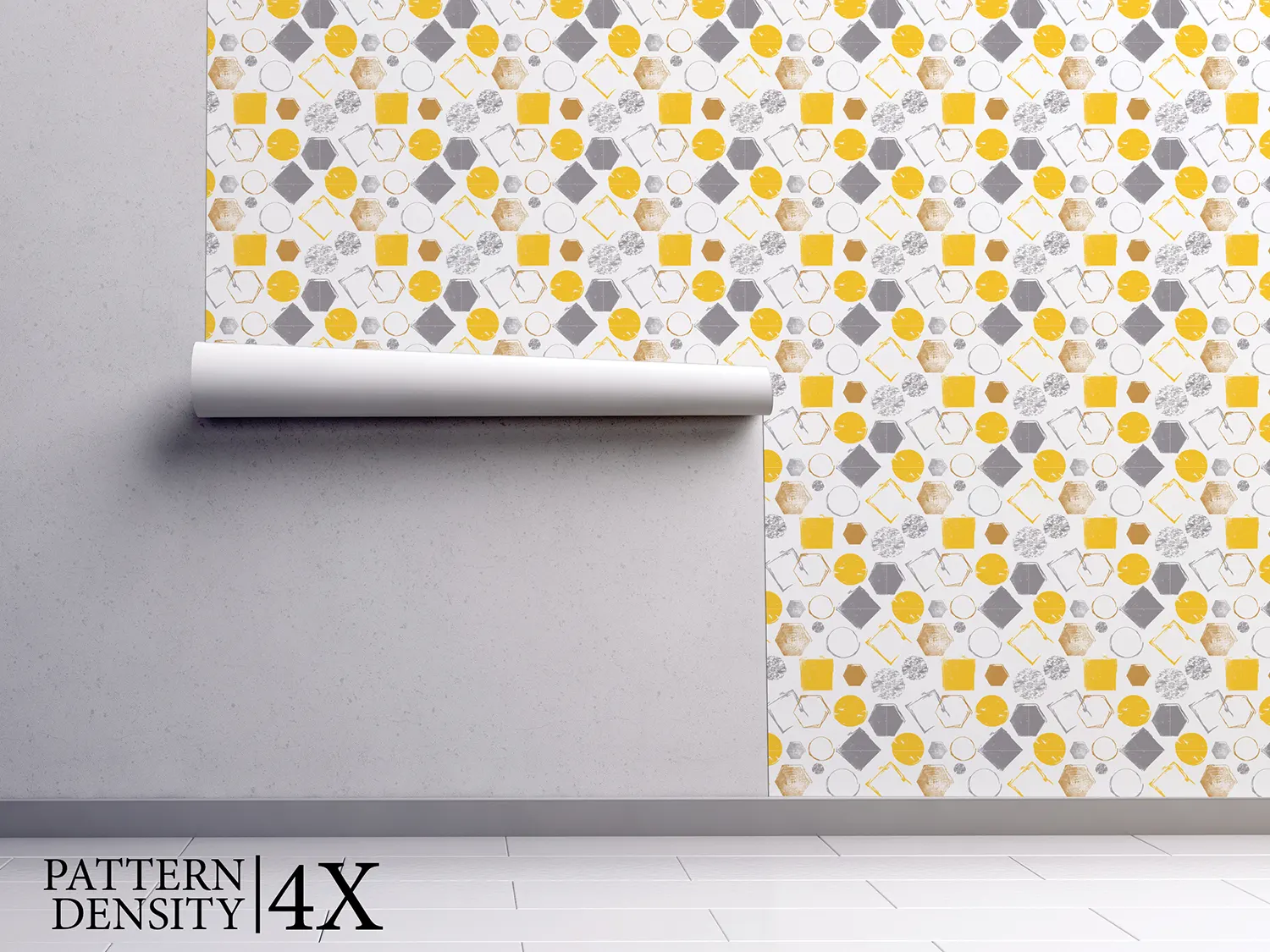 Grunge Geometric Shapes Wallpaper – Yellow & Gray Abstract Pattern on White Background, merawalaprint. mera wala print