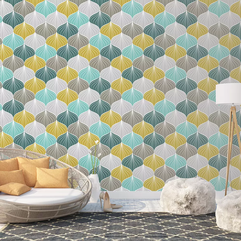 Pastel Scallops Wallpaper – Abstract Seamless Shell Pattern in Vintage Style ,merawalaprint. mera wala print