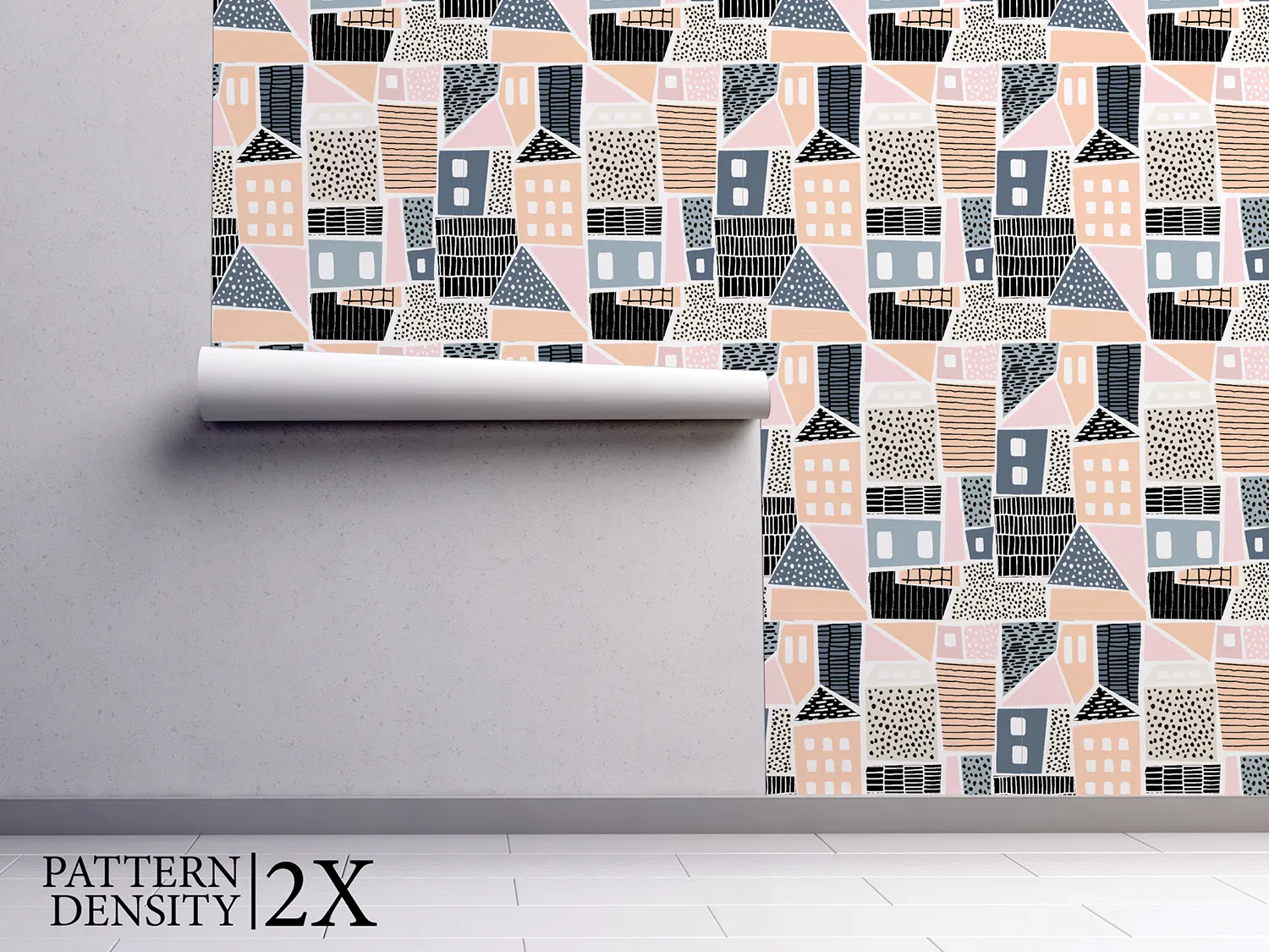 Abstract Houses Wallpaper – Seamless Hand-Drawn Pattern for Bedroom Walls, merawalaprint. mera wala print
