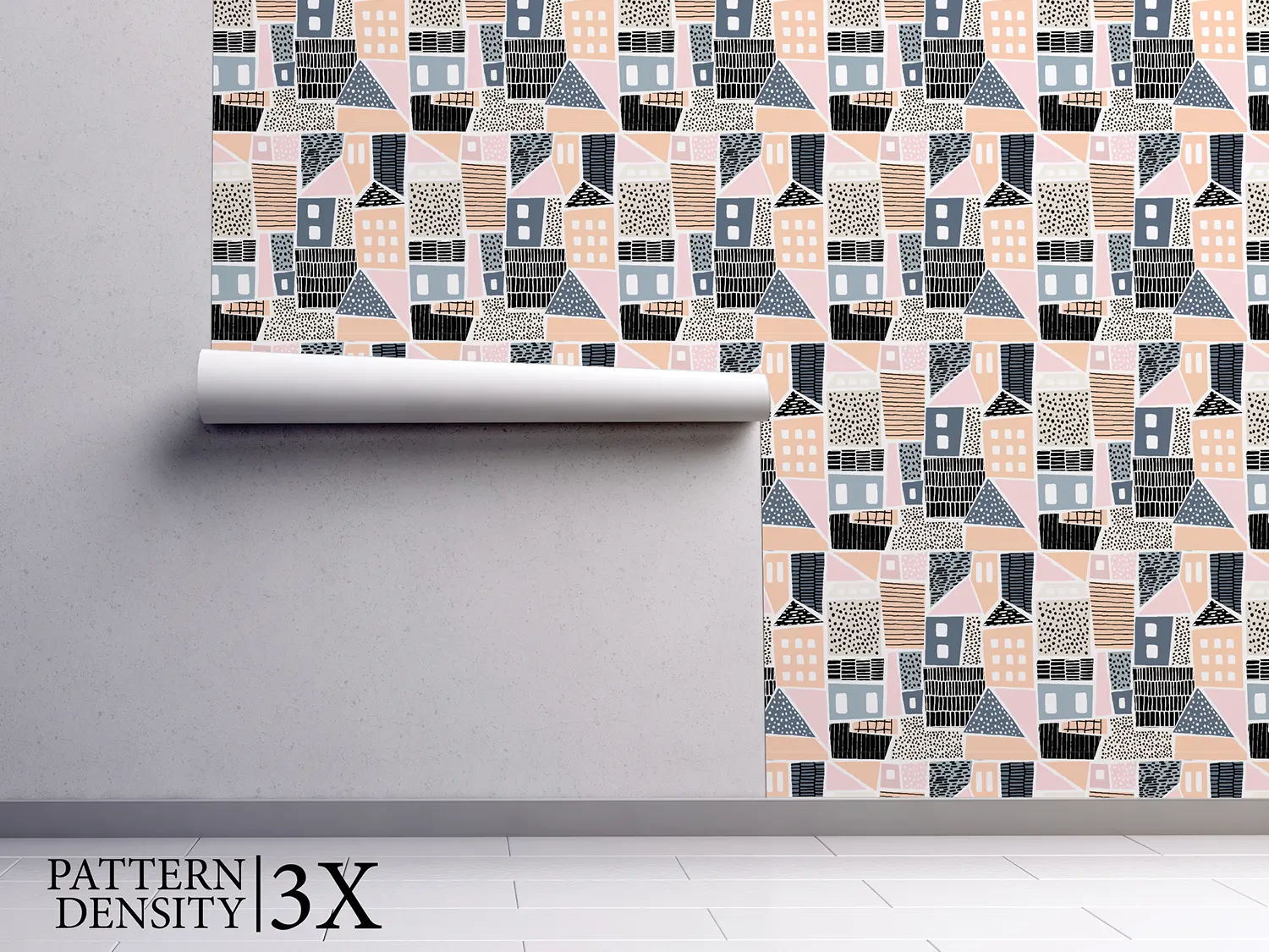 Abstract Houses Wallpaper – Seamless Hand-Drawn Pattern for Bedroom Walls, merawalaprint. mera wala print