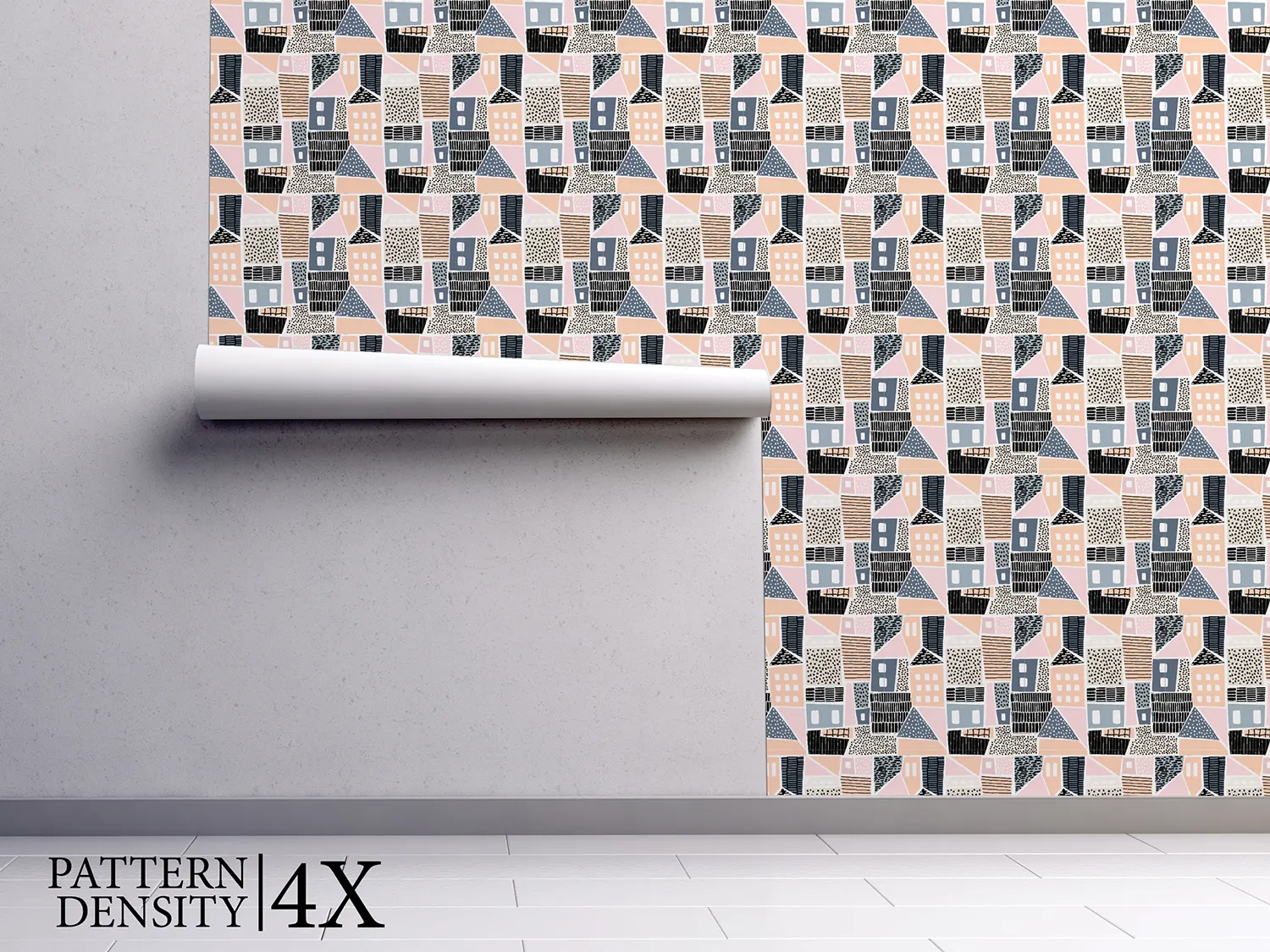 Abstract Houses Wallpaper – Seamless Hand-Drawn Pattern for Bedroom Walls, merawalaprint. mera wala print
