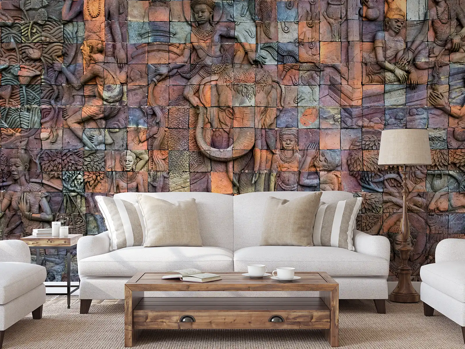 Buddha Wooden Carving Wall Mural – Spiritual Wall Art for Meditation and Serenity, merawalaprint. mera wala print