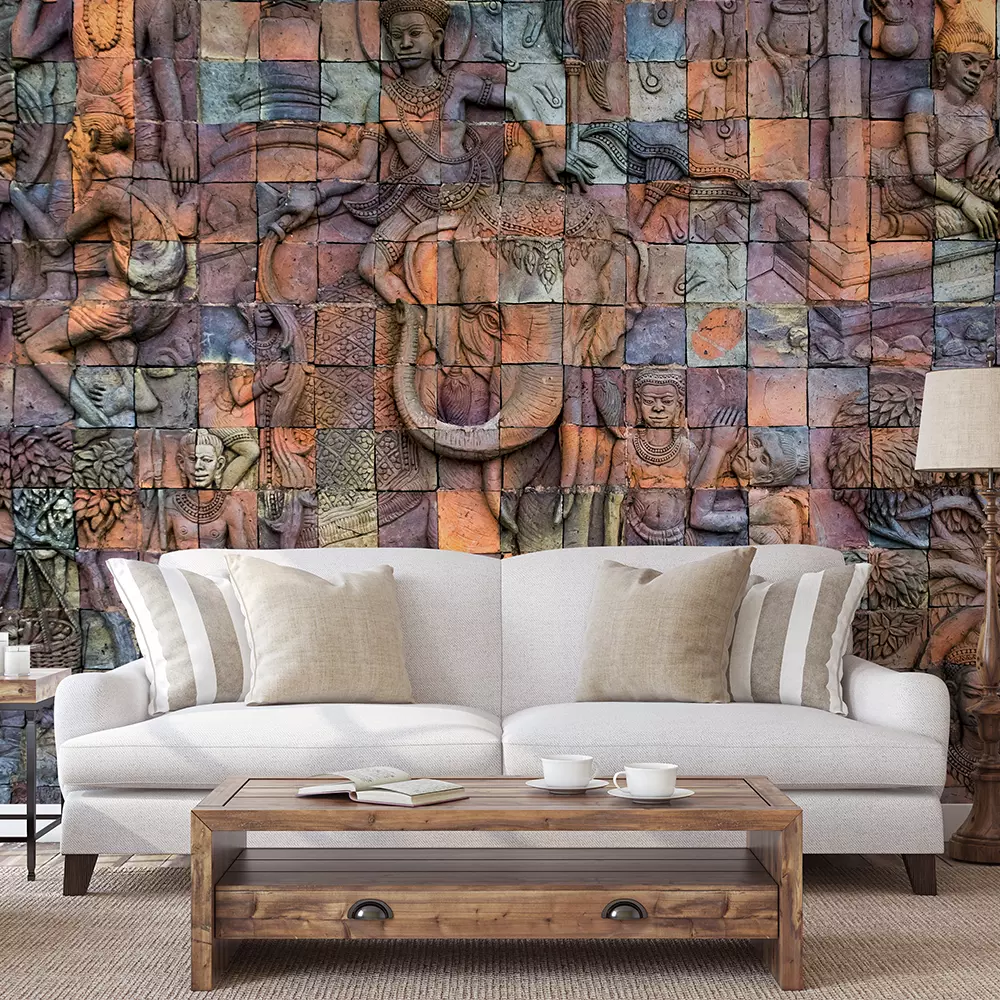 Buddha Wooden Carving Wall Mural – Spiritual Wall Art for Meditation and Serenity, merawalaprint. mera wala print