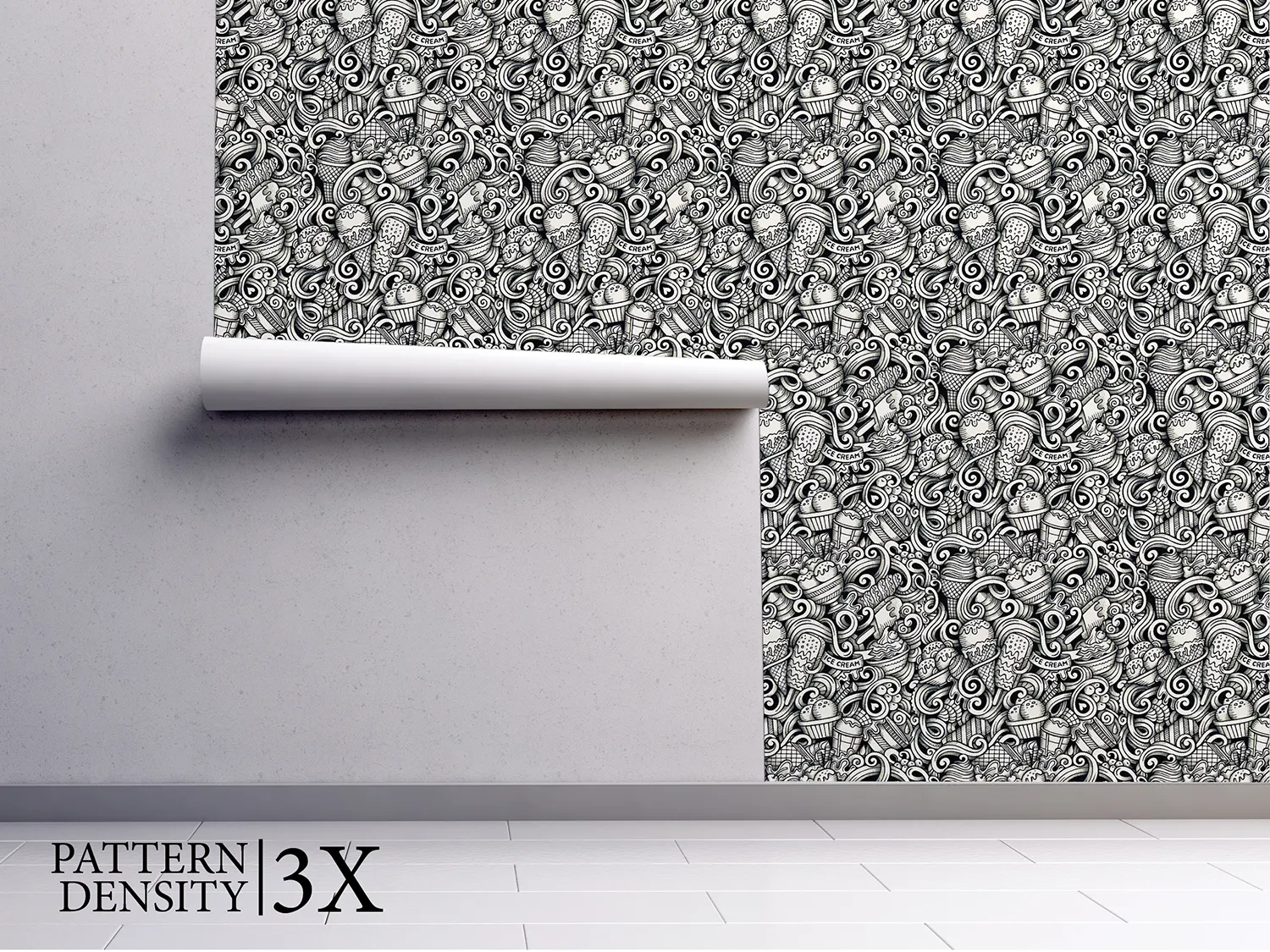 3D Ice Cream Doodles Pattern – Fun Cartoon Seamless Background Design, merawalaprint. mera wala print