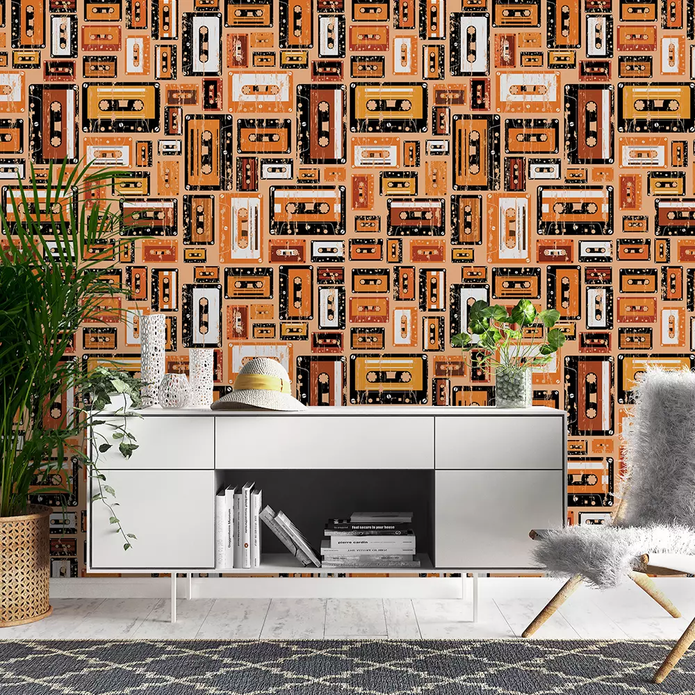 Retro Cassettes Wallpaper – Vintage Cassette Tape Seamless Pattern for Music Lovers
