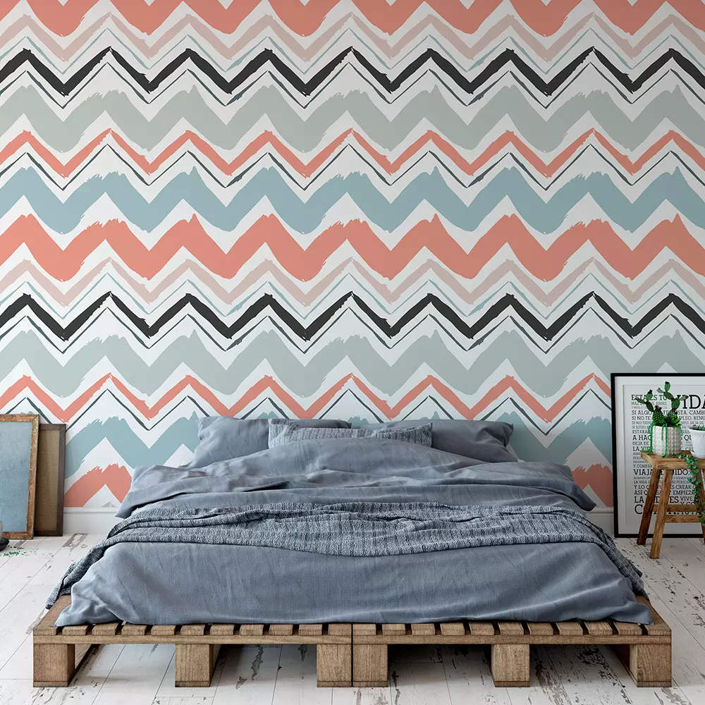 Ornamental Zigzag Wallpaper – Hand Drawn Abstract Seamless Pattern in Trendy Colors, merawalaprint. mera wala print
