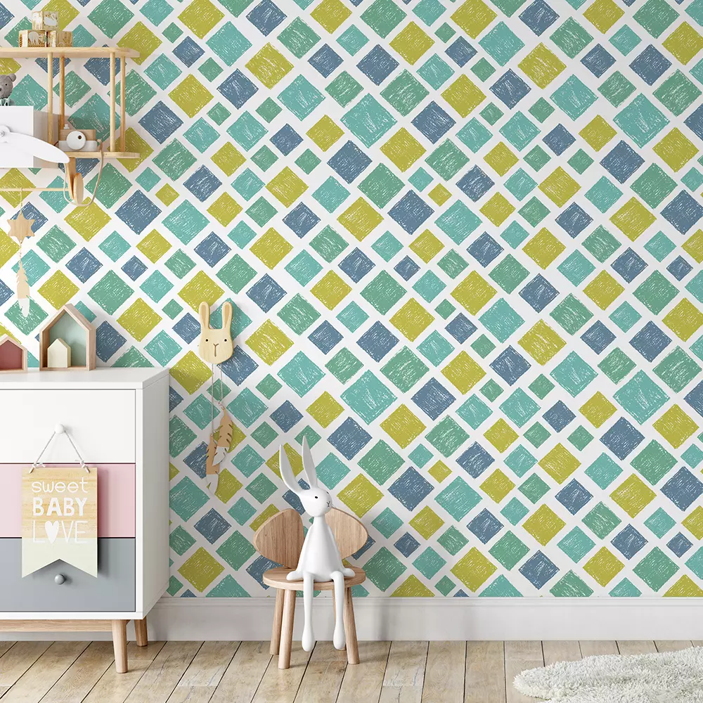 Crayon Blocks – Handmade Geometrical Pattern with Vibrant Crayon Colors, merawalaprint. mera wala print