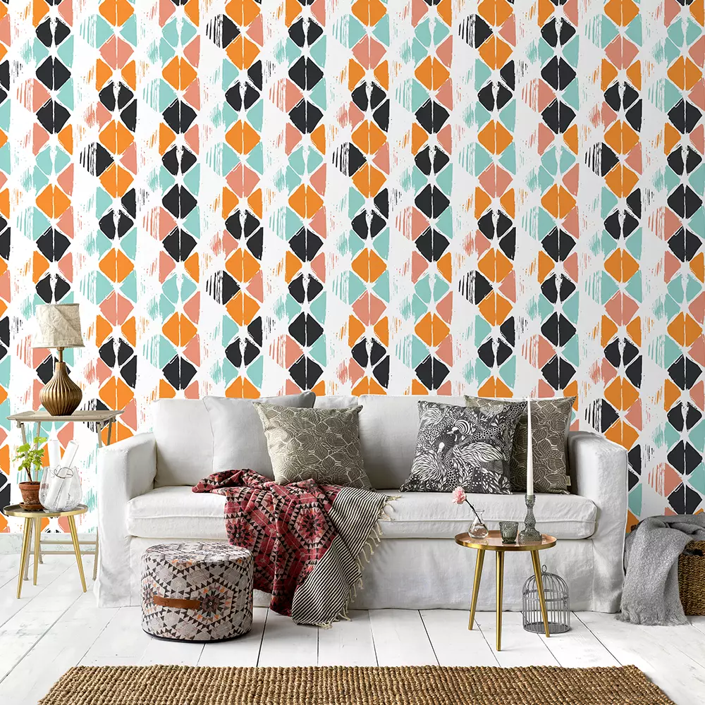 Hand-Drawn Rhombus Wallpaper – Multi-Coloured Geometric Pattern with Bold Contrast, merawalaprint. mera wala print