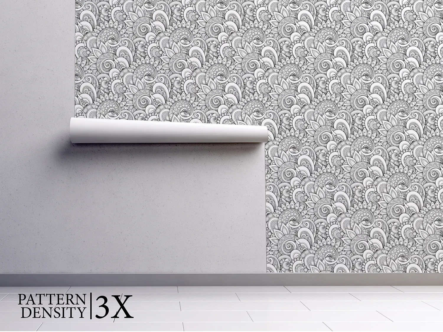 Monochrome Layered Motifs Wallpaper – Black & White Pattern with Embossed Depth, merawalaprint. mera wala print