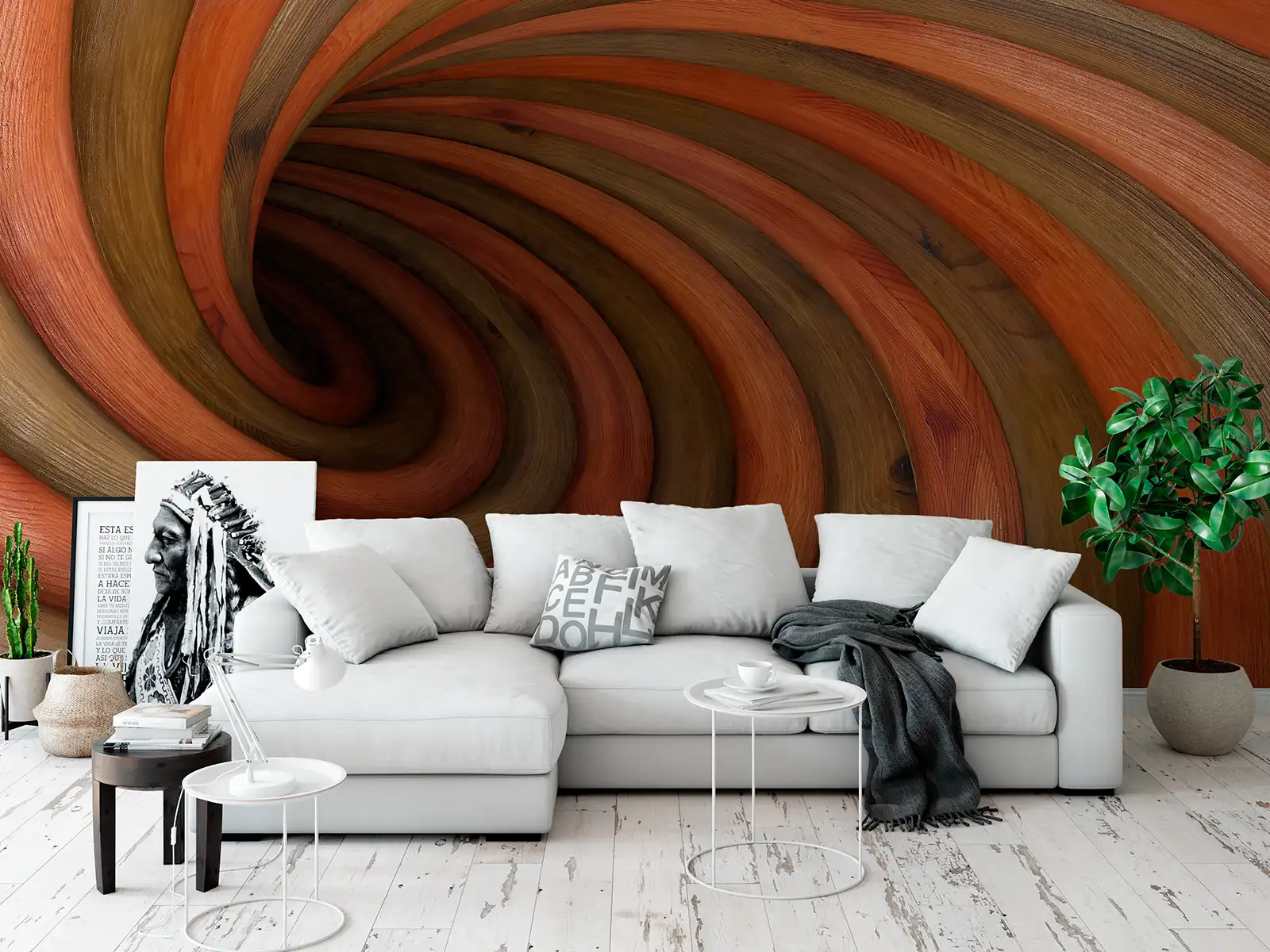 Abstract Wood Twisted Tunnel – Artistic 3D Wall Design for Modern Interiors, merawalaprint. mera wala print