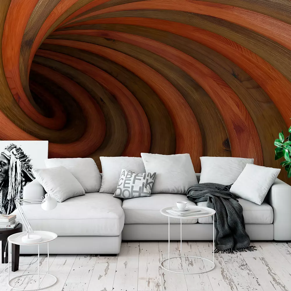 Abstract Wood Twisted Tunnel – Artistic 3D Wall Design for Modern Interiors, merawalaprint. mera wala print