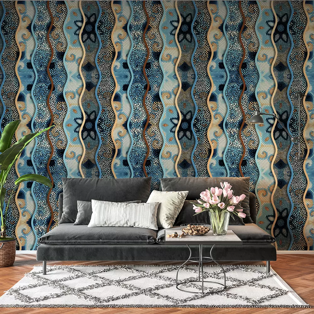 Ornamental Mosaic Wallpaper – Seamless Relief Waves Tile Pattern, merawalaprint. mera wala print