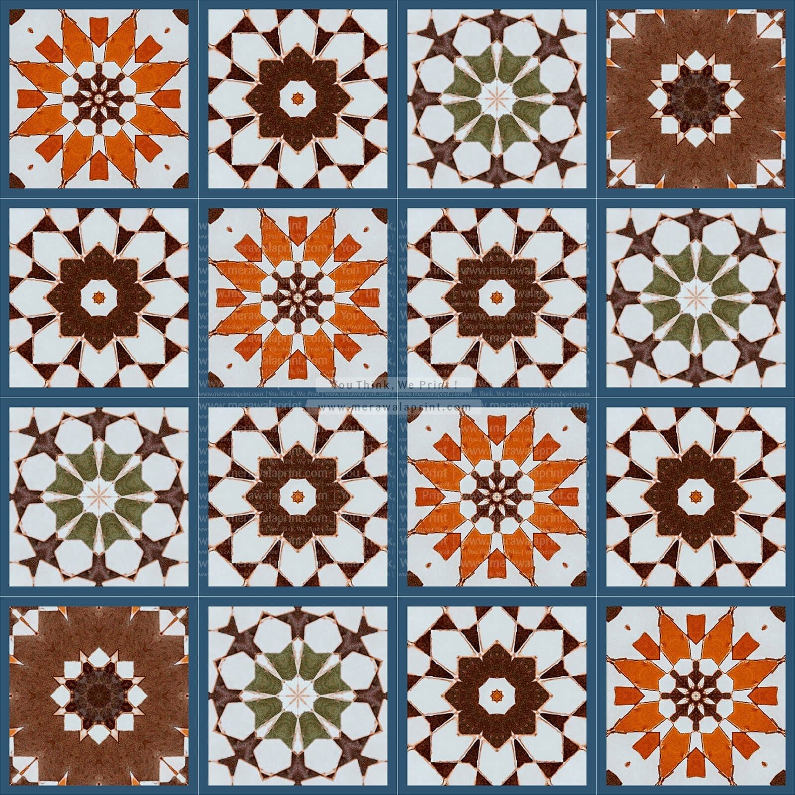 Retro Moroccan mosaic tile designs with geometric floral patterns for peel and stick tile stickers