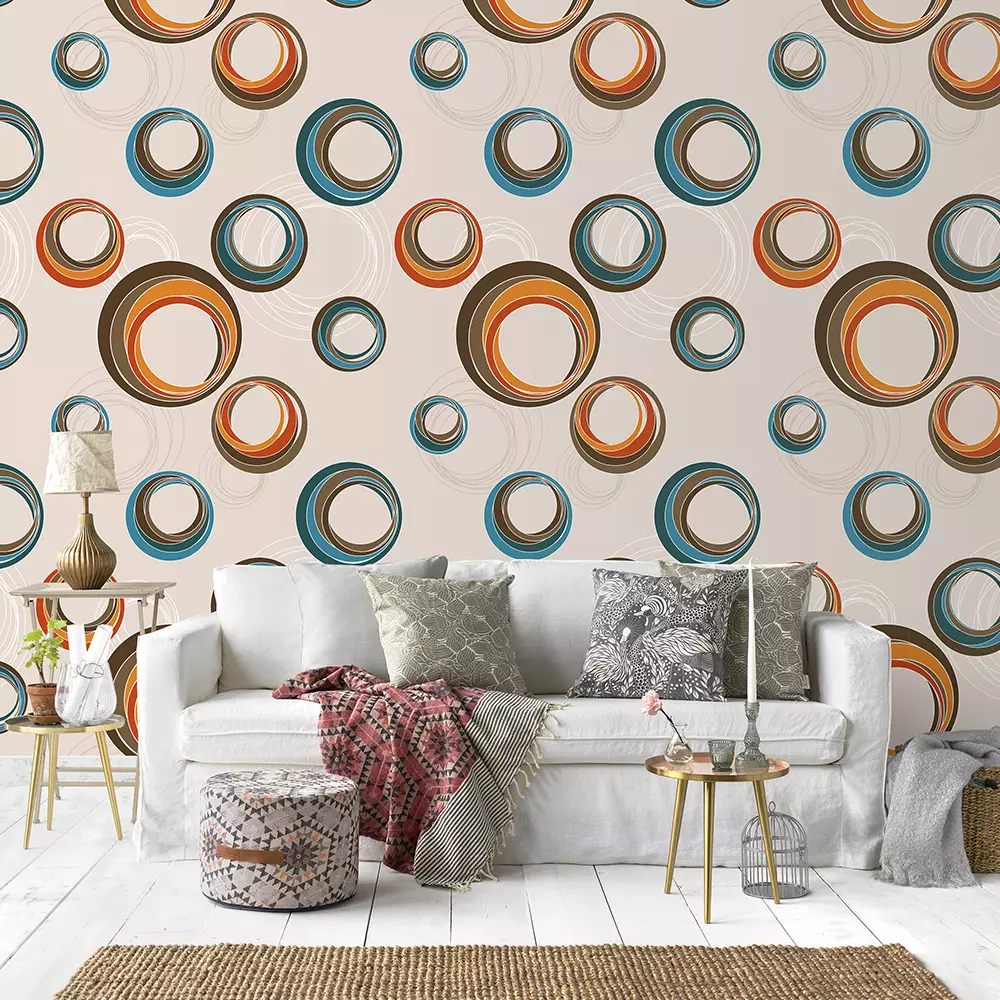 Vintage Rings Wallpaper – Multi-Layered Seamless Design for Large Living Rooms
