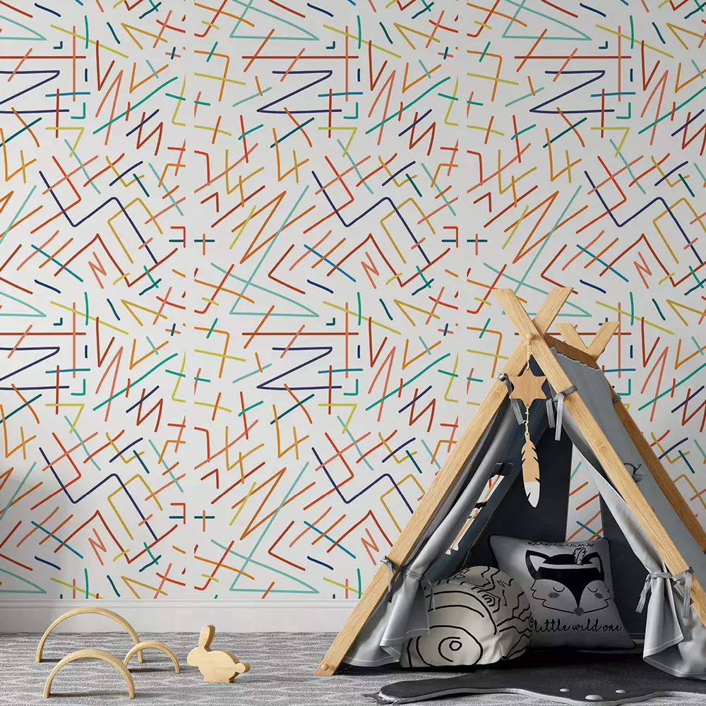 Sketch Pen Cross Lines Wallpaper – Hand-Drawn Colorful Pattern for Kids Rooms