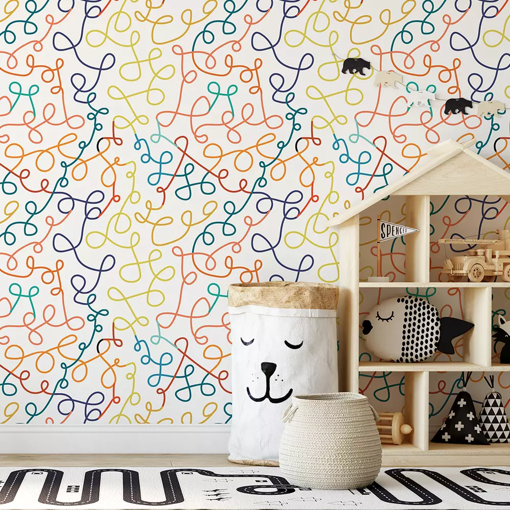 Sketch Pen Strokes Wallpaper – Hand-Drawn Colorful Kids Room Wall Covering