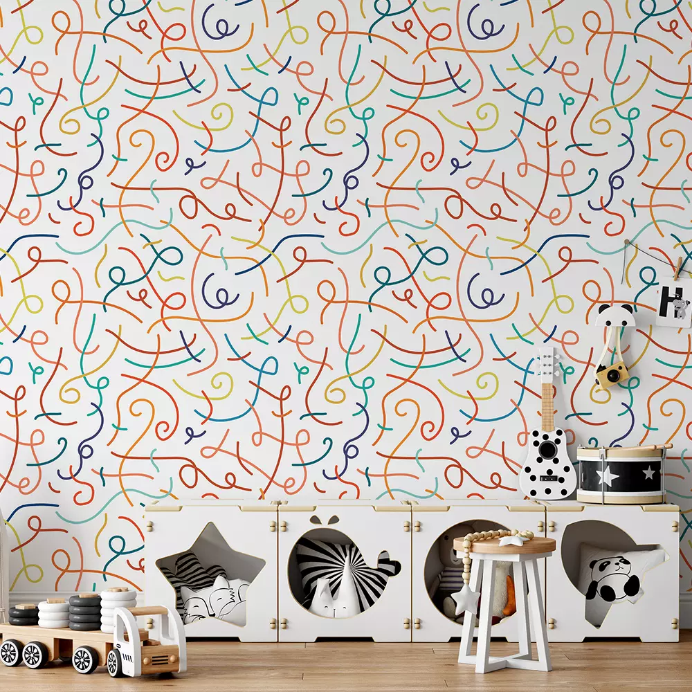 Sketch Pen Testing Wallpaper – Hand-Drawn Colorful Test Marks for Kids Rooms
