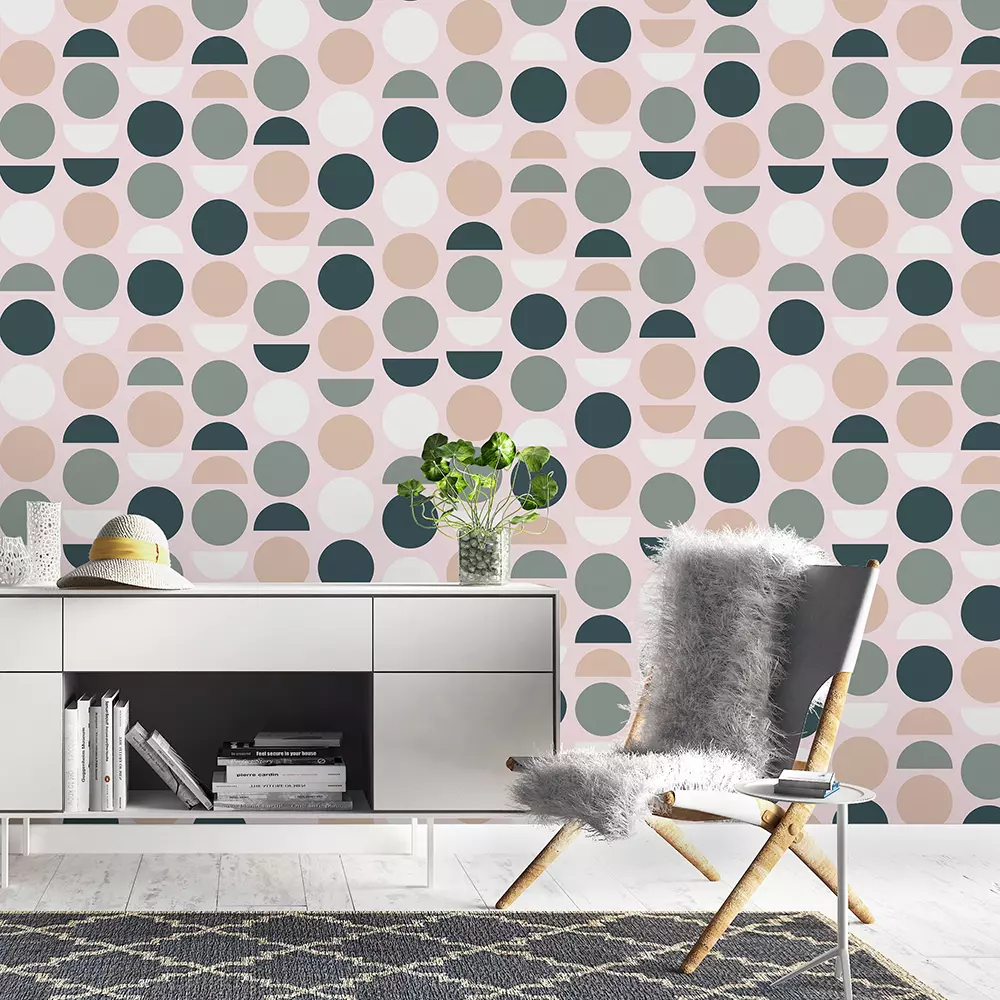Modern Seamless Abstract Pattern with Circles and Semicircles – Geometric Wallpaper Design, merawalaprint. mera wala print