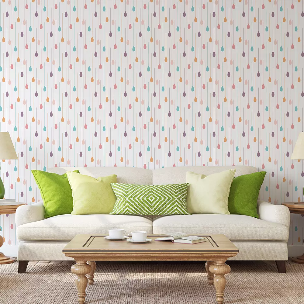 Pastel Raindrops Wallpaper – Bright & Cheerful Seamless Design for Kids Rooms, merawalaprint. mera wala print