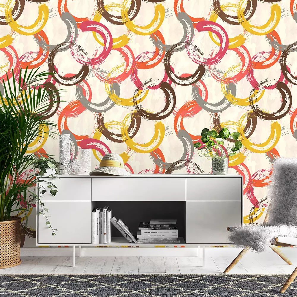 Grunge Circular Brush Strokes Wallpaper – Seamless Pattern with Artistic Texture, merawalaprint. mera wala print