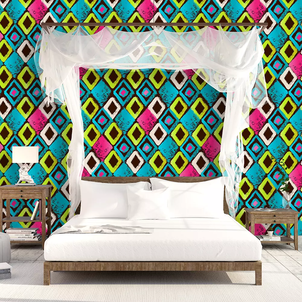 Rhombus Rangoli Wallpaper – Freehand Geometric Dry Brush Rangoli Design