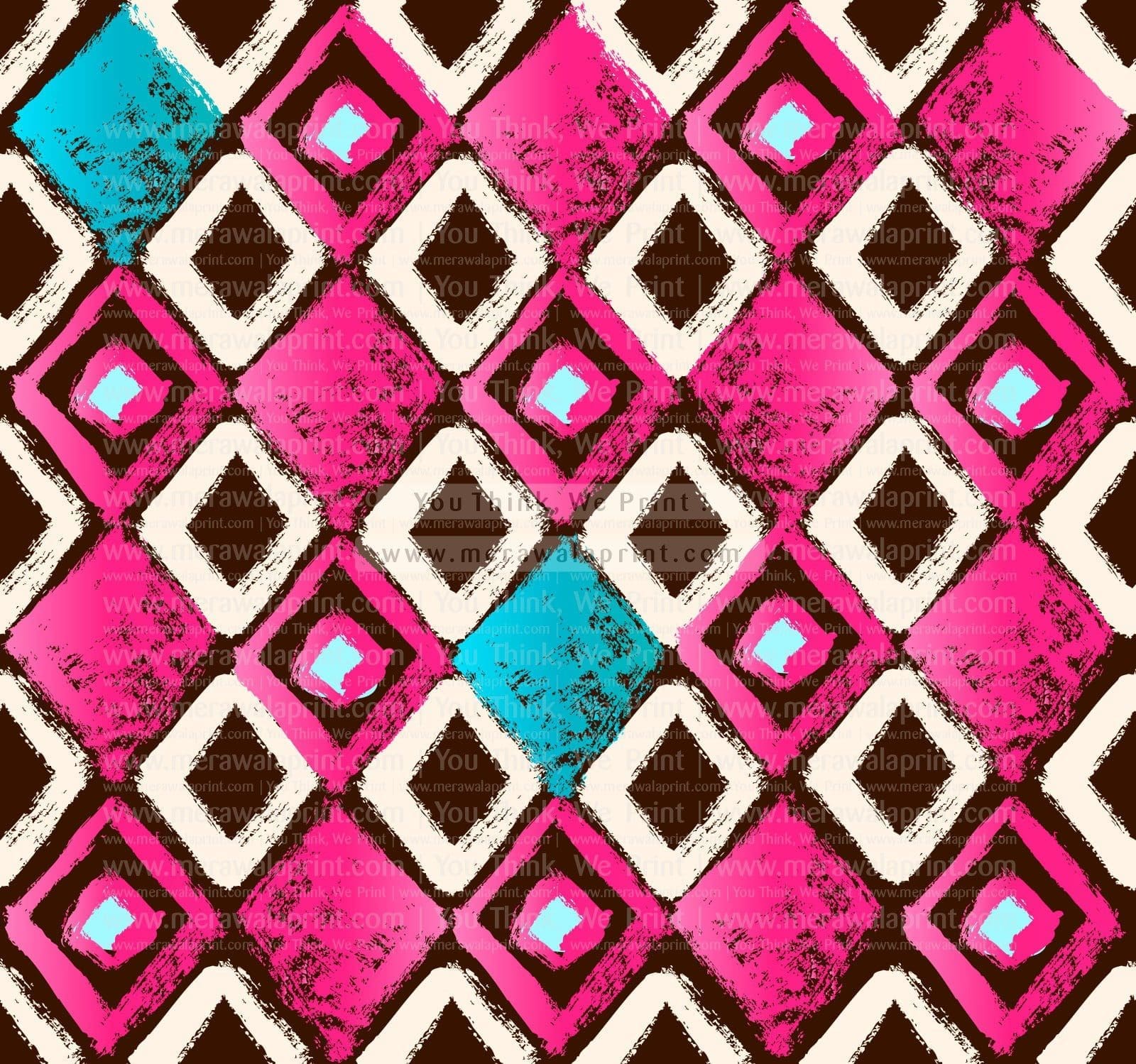 Dry brush rangoli in freehand geometrical shapes with bright magenta and turquoise colours.