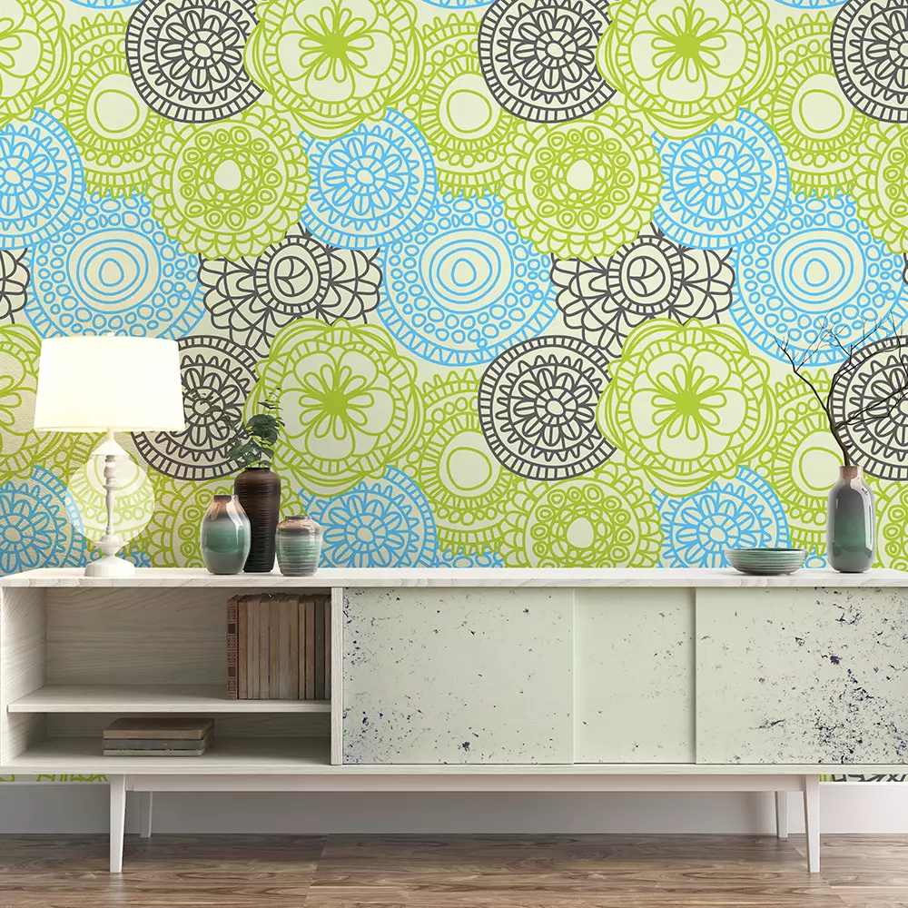 Stylish Circular Flowers Wallpaper – Freehand Floral Seamless Pattern