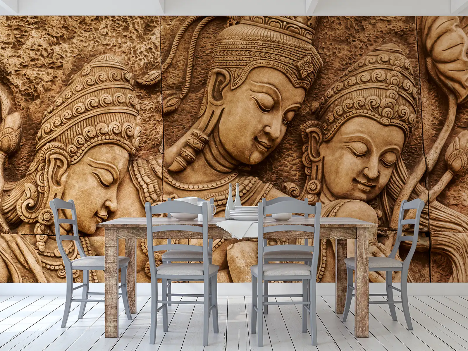 Intricately Carved Thai-Style Stone Mural – Traditional Asian Wall Art, merawalaprint. mera wala print
