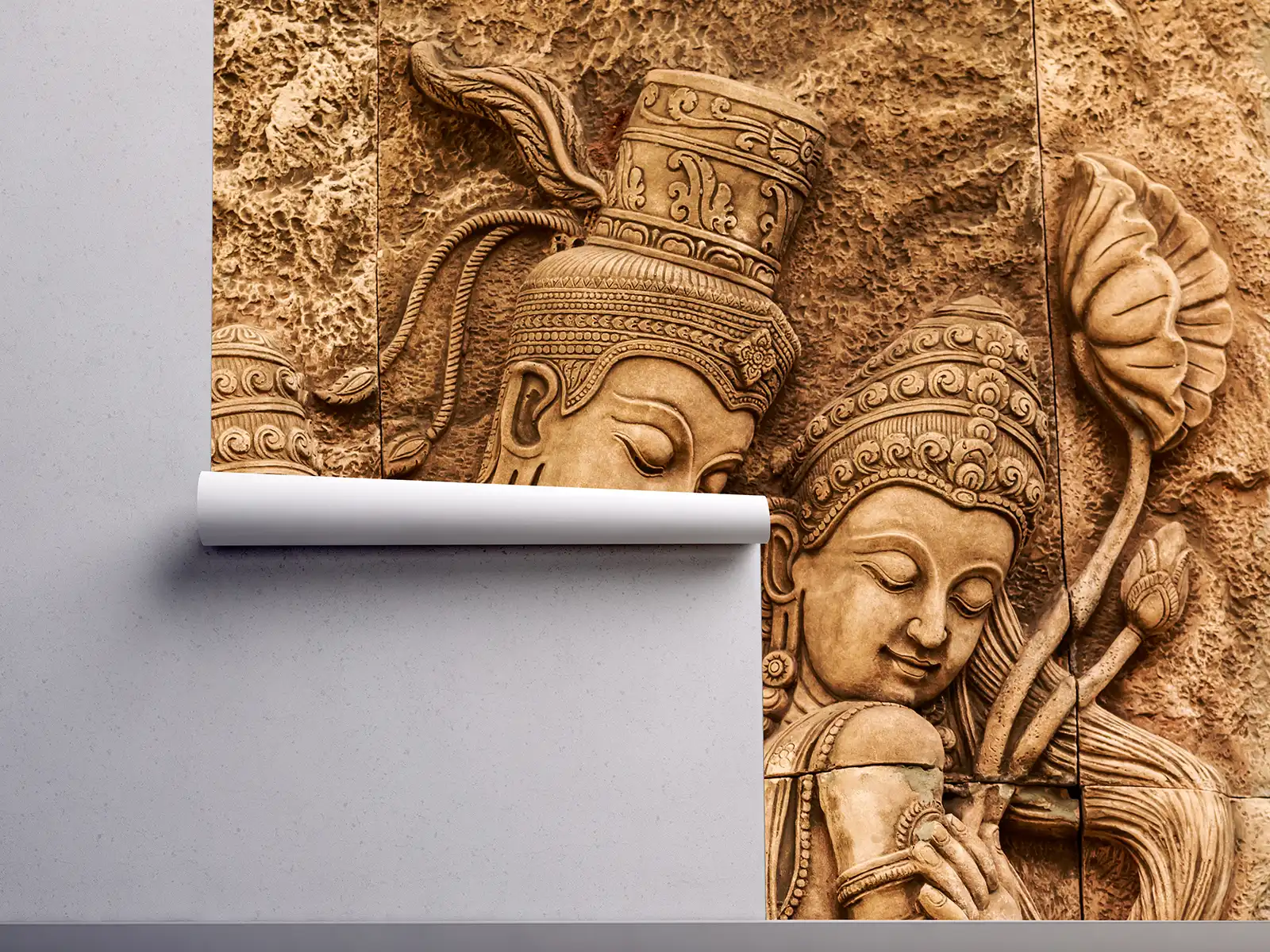 Intricately Carved Thai-Style Stone Mural – Traditional Asian Wall Art, merawalaprint. mera wala print