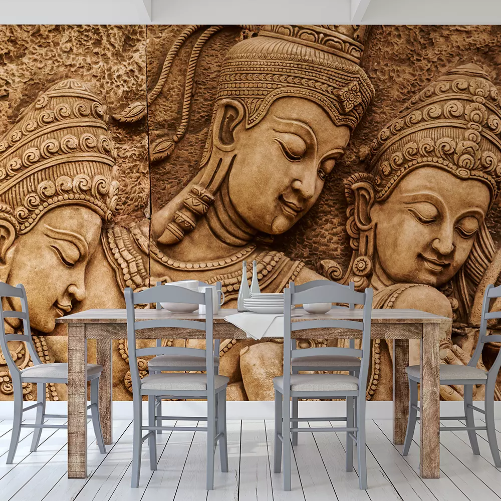 Intricately Carved Thai-Style Stone Mural – Traditional Asian Wall Art, merawalaprint. mera wala print