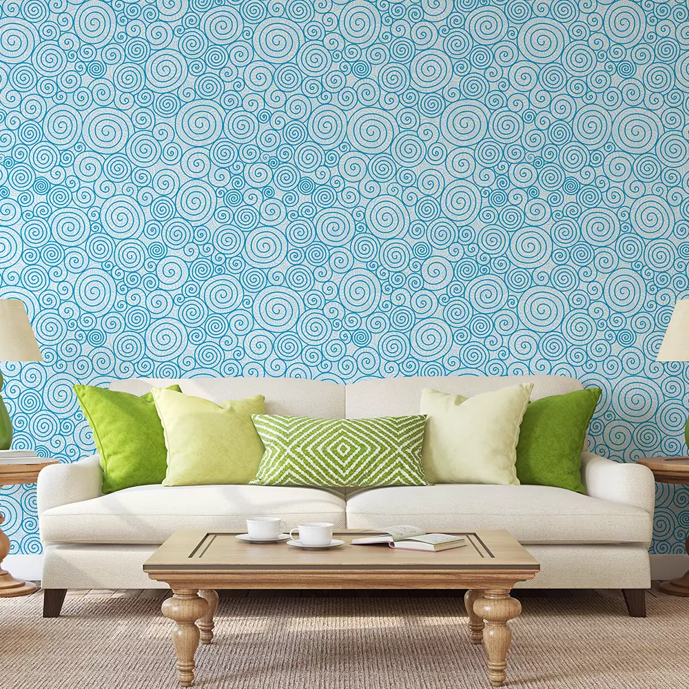 Blue Abstract Swirls Wallpaper – Seamless Hand-Drawn Curl Pattern in Vector Style, merawalaprint. mera wala print