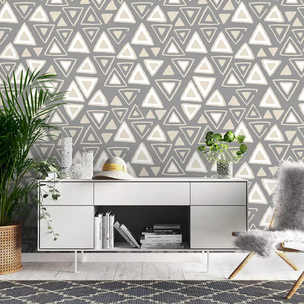 Tribal Calligraphic Triangles Wallpaper – African Brush Stroke Seamless Pattern